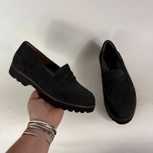 Earthies by Earth Braga Loafer Women's 7 Black Leather Slip On Almond Toe Penny